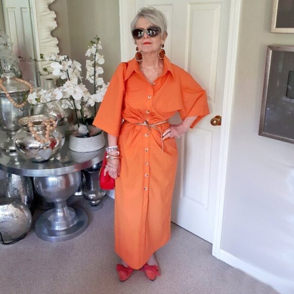 NWT Zara orange draped short sleeve collared midi shirt dress, XS - Picture 6 of 8